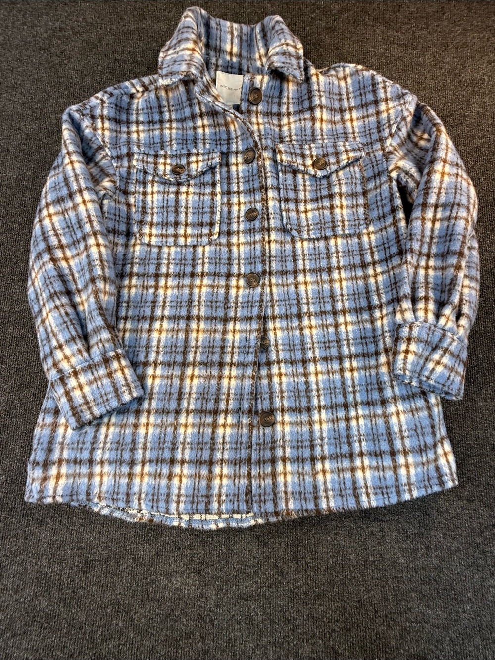 Avec Les Filles Light Blue and Brown Plaid Shacket